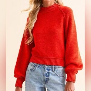 Free People Riley Mock Neck Sweater Sz Small in Red Knit